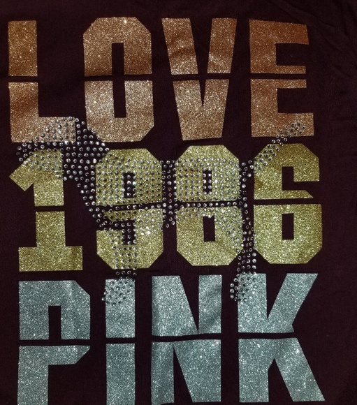 VS PINK burgundy tee with glitter and rhinestones - Picture 2 of 4
